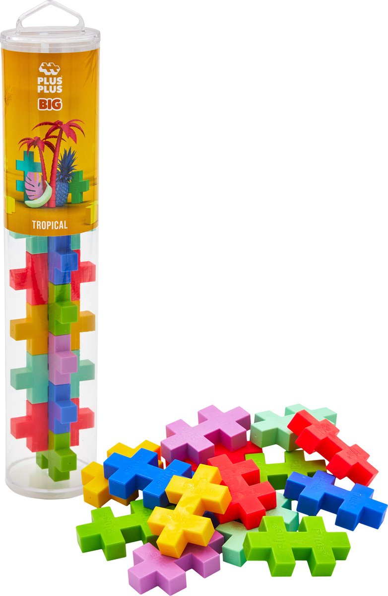Ensemble de construction Plus-Plus Big Tube Tropical 15 pièces - 3431 - jouets de construction - jouets de construction - ensemble avec blocs de construction - à partir de 1 an