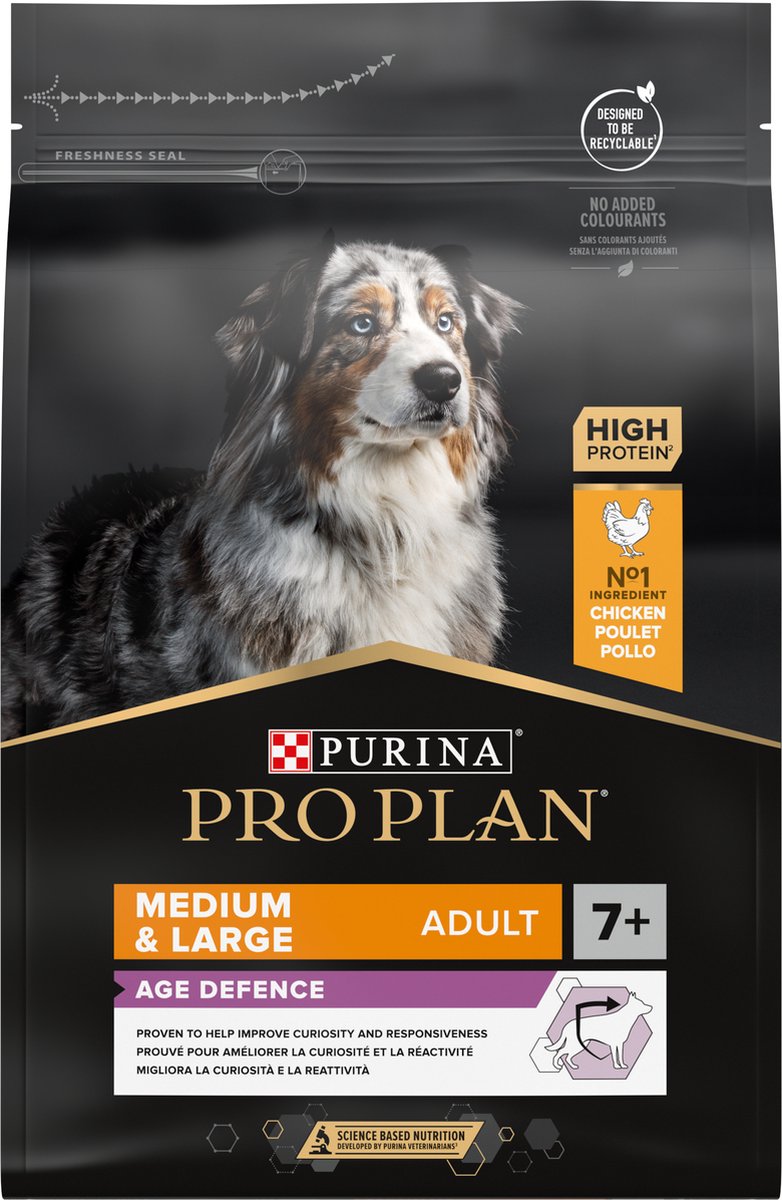 Pro plan medium large adulte 7+ (senior) age defense - nourriture sèche pour chien - poulet - 3 kg