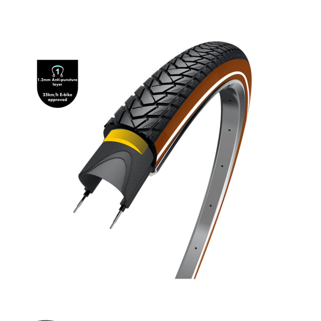 Wolff Traveler (couche anti-fuite de 1,2 mm), brun noir avec réflexion, 28x1,60, Etro 42-622