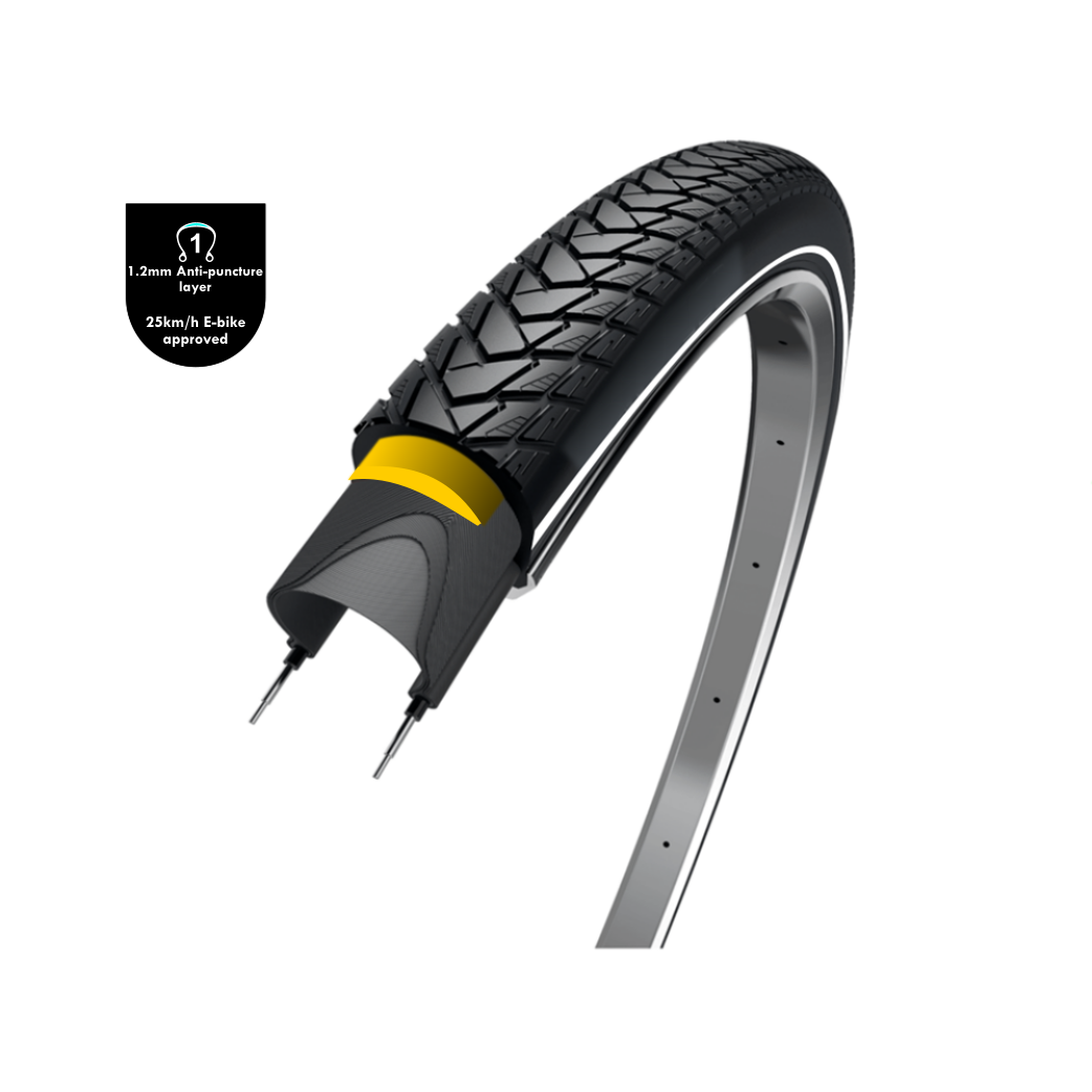 Wolff Traveler (couche anti-fuite de 1,2 mm), noir avec réflexion, 28x1,75, Etro 47-622