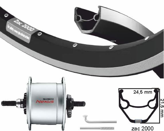 Roue avant Kgs 28 pouces (622) moyeu noir zac2000 et axe plein r.brake