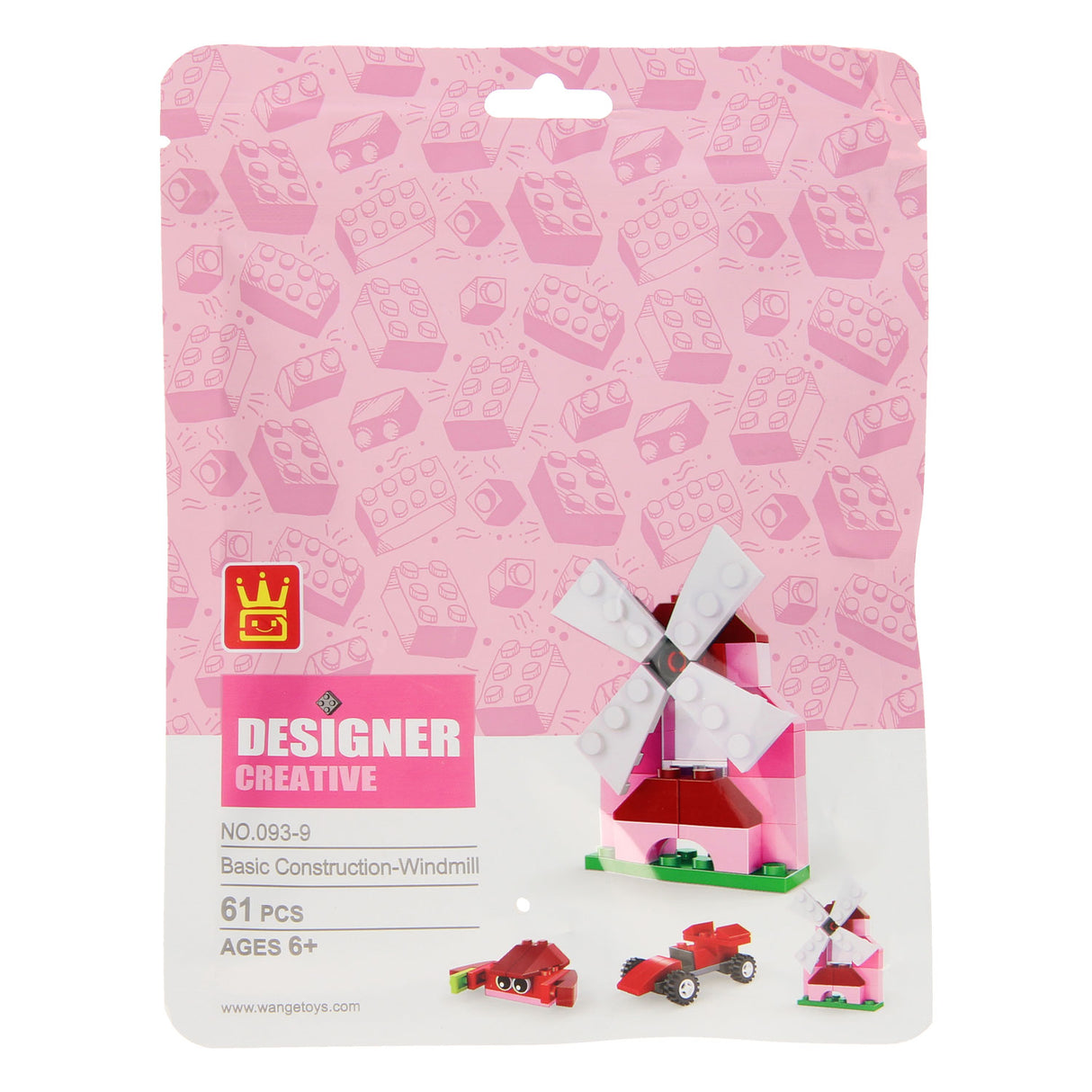 Blocs de construction 3in1 rose - moulin à vent, crabe, voiture de course, 61dlg.