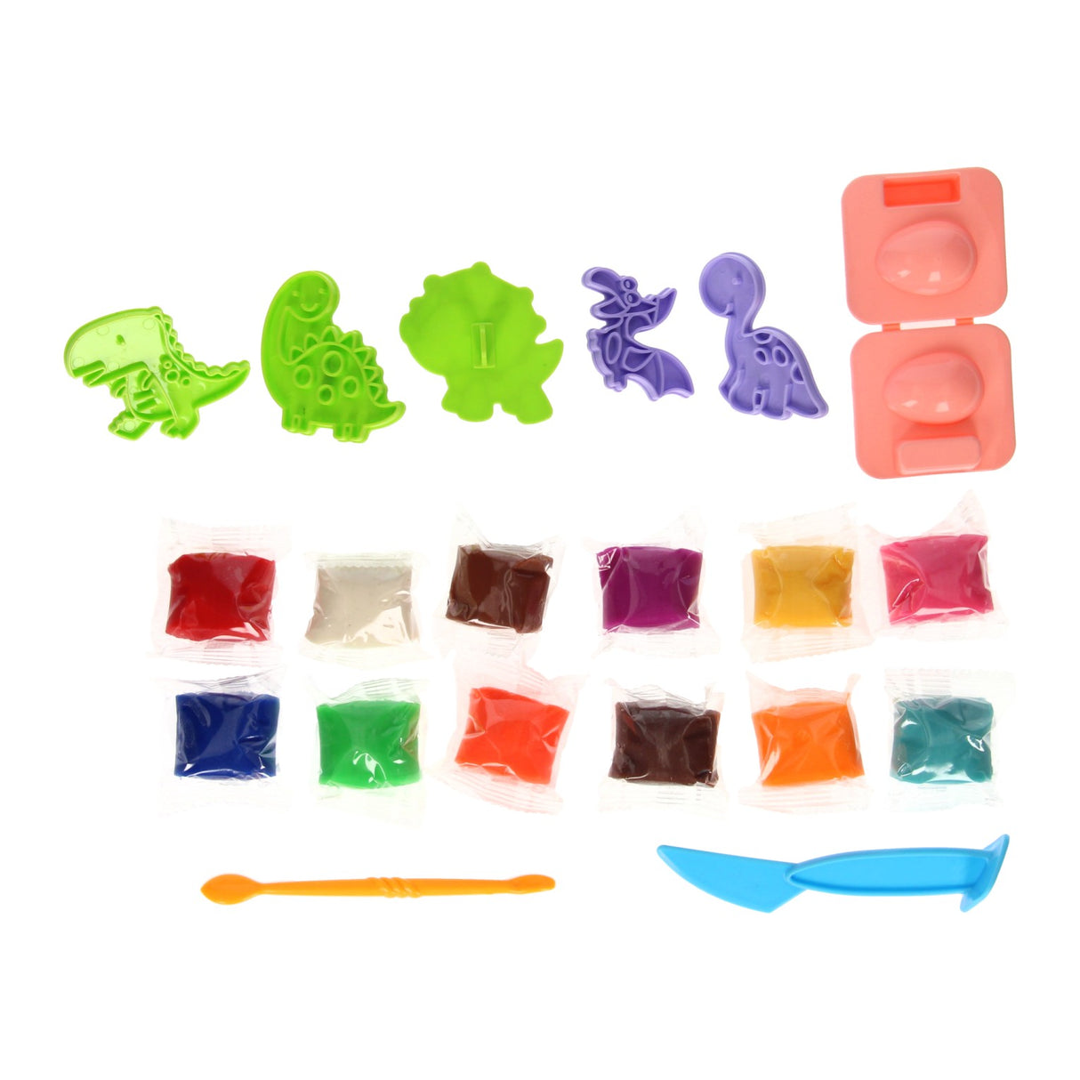 Coffret d'argile dans une boîte de rangement en forme de dinosaure - 12 couleurs d'argile