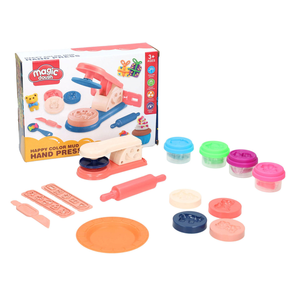 Lobbes toys bv set d'argile avec presse à argile - 4 couleurs d'argile