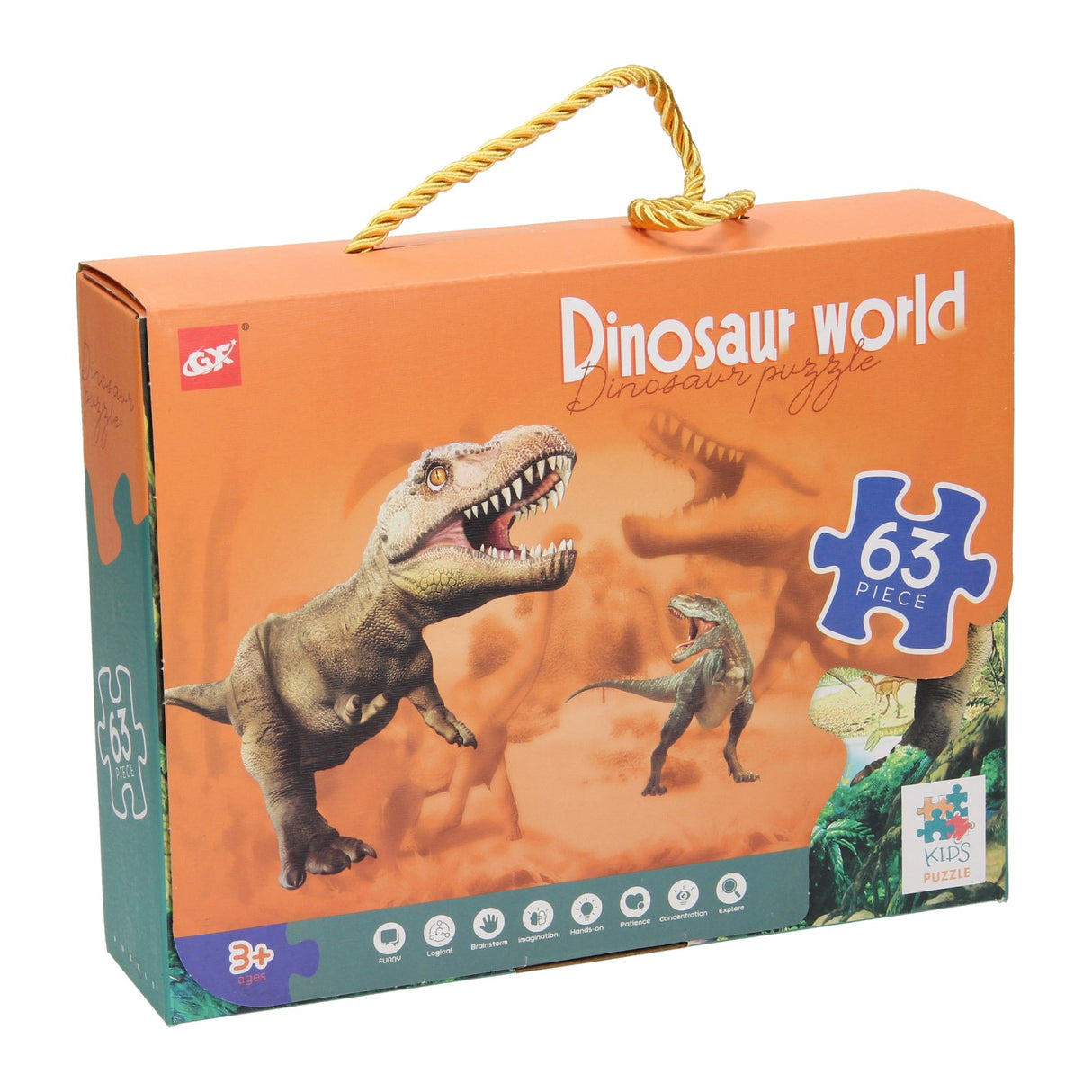 Puzzle monde dinosaure, 63 pièces.