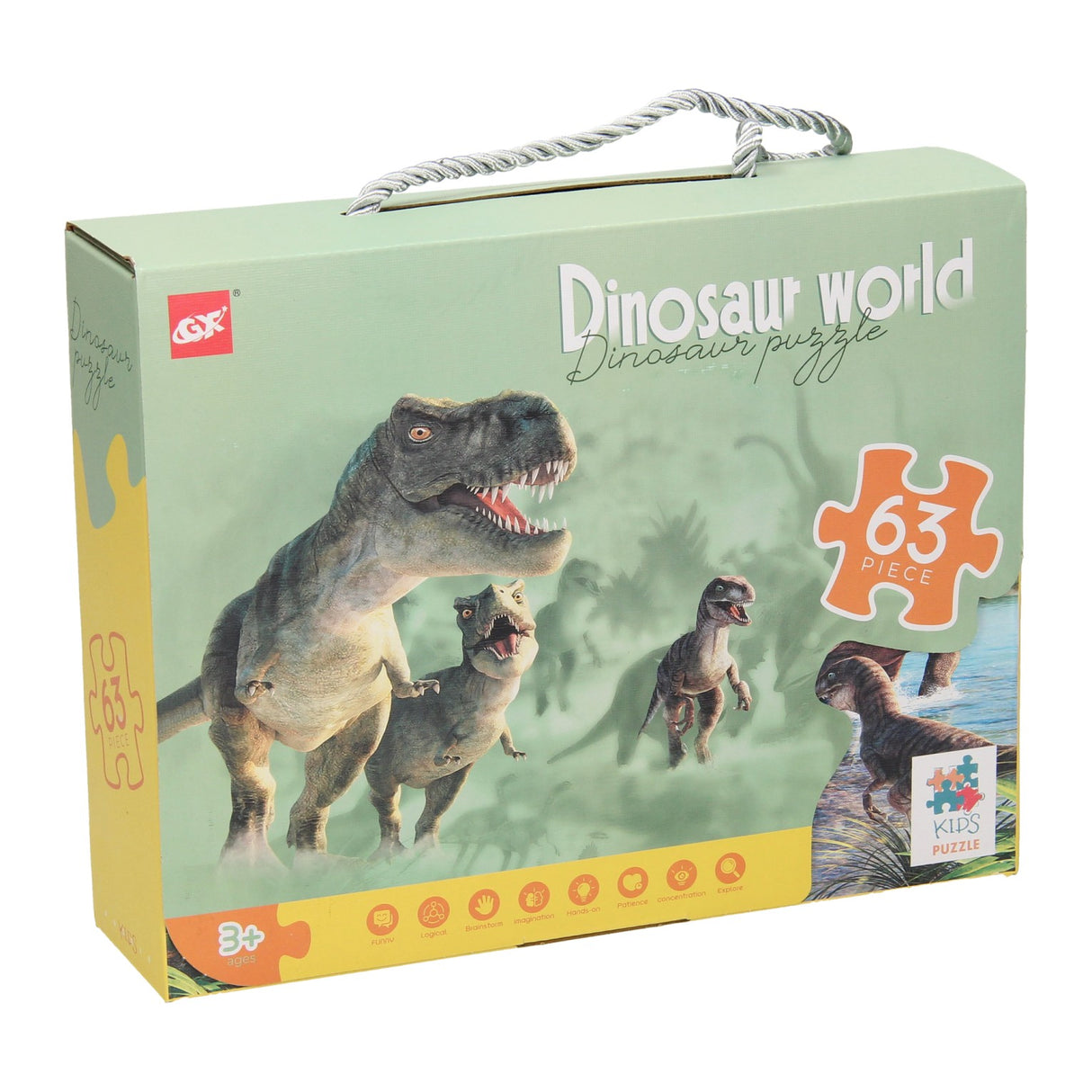Puzzle monde dinosaure, 63 pièces.