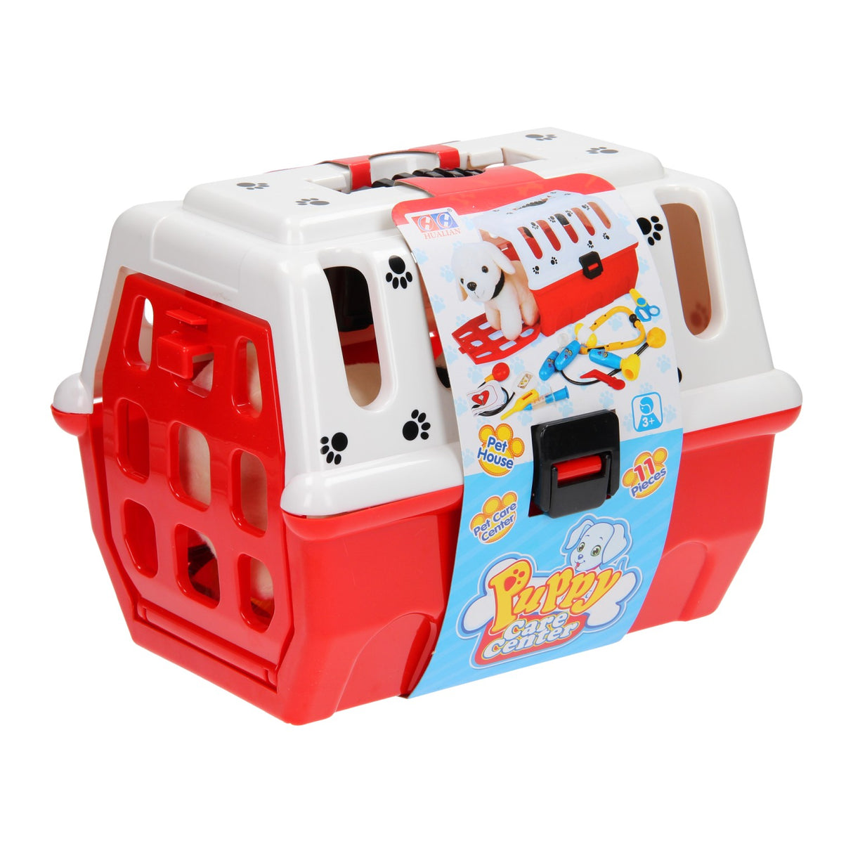 Ensemble de jeu vétérinaire pour chien dans un panier de voyage