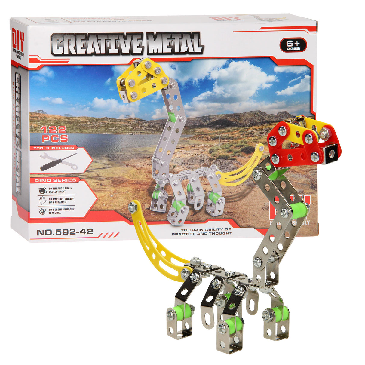 Jeu de construction dinosaure en métal, 122 pièces.