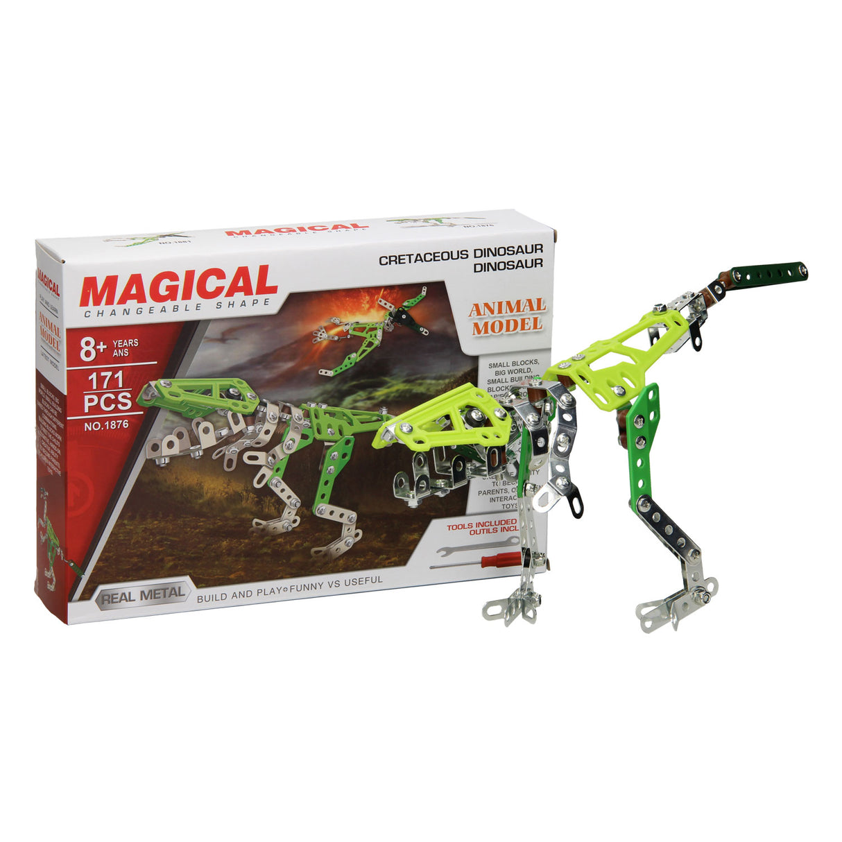 Jeu de construction dinosaure en métal, 171 pièces.