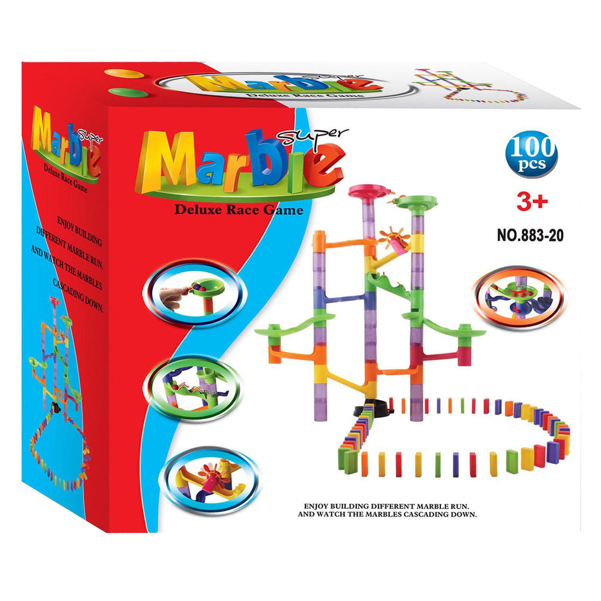 Jeu de dominos en forme de piste de marbre, 100 pièces.