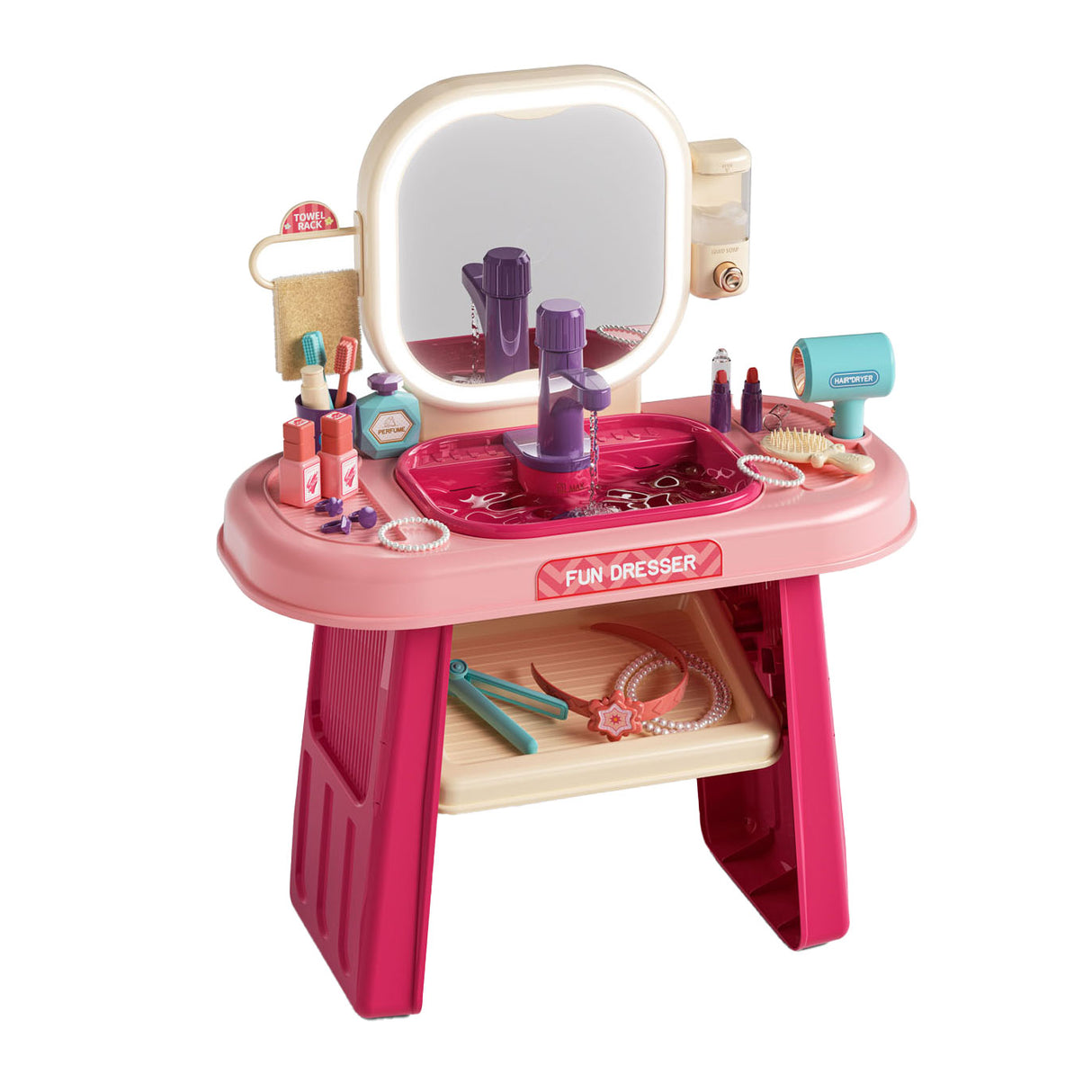 Coiffeuse rose avec accessoires
