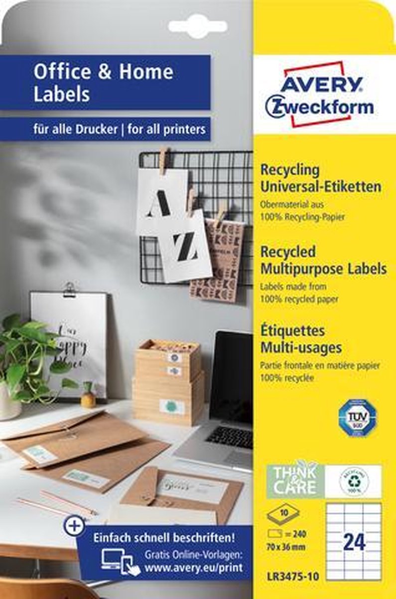 Avery étiquette zweckform 70 x 36 mm papier recyclé 240 pièces