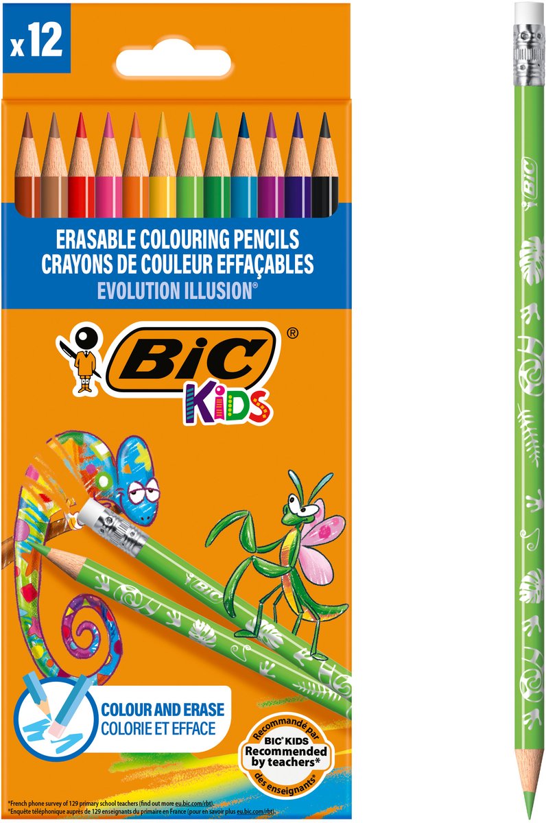 Crayons de couleur effaçables Bic Kids Evolution, 12 pcs.