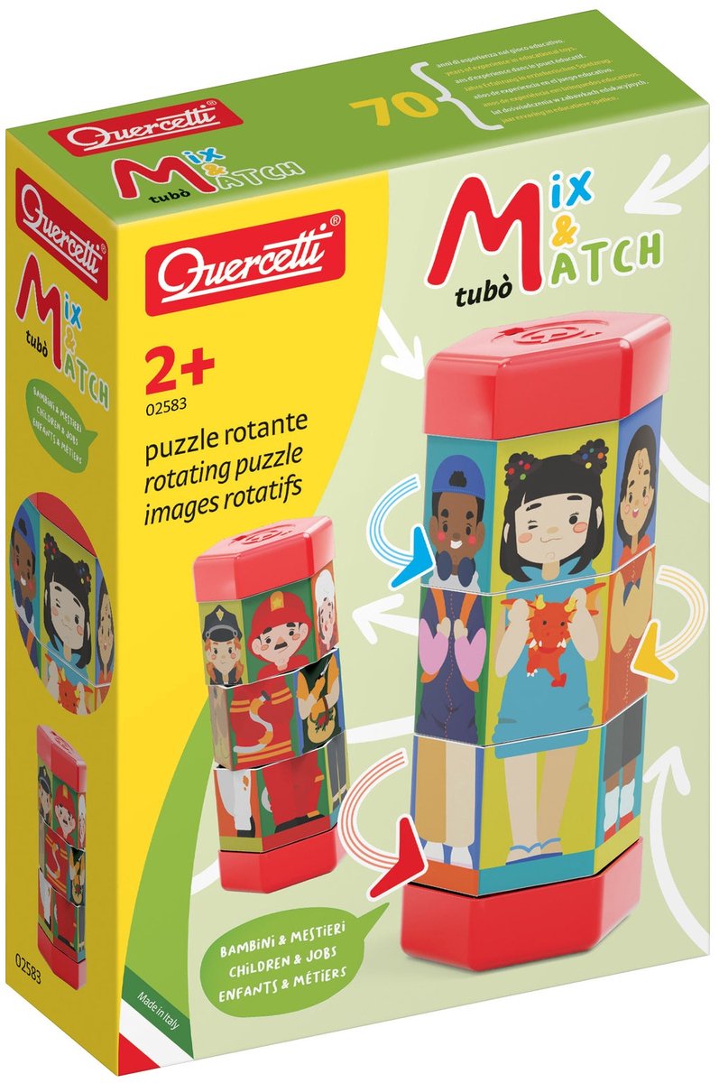 Quercetti Tubo Mix Match Puzzle Rotation Puzzle Enfants et professions