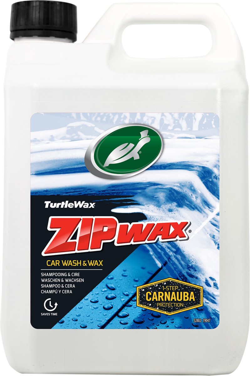 Shampoing Turtle Wax Zip Wax - hautement concentré - nettoie en profondeur et fait briller - reconstitue la couche de cire existante - finition sans traces et sans taches - 2,5 litres