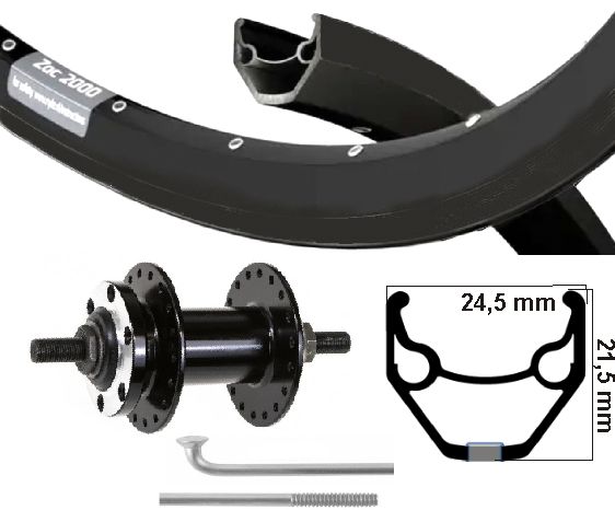 Roue avant Kgs 28 pouces (622) zac 2000 + disque inox à rayons axe fixe 6 boulons