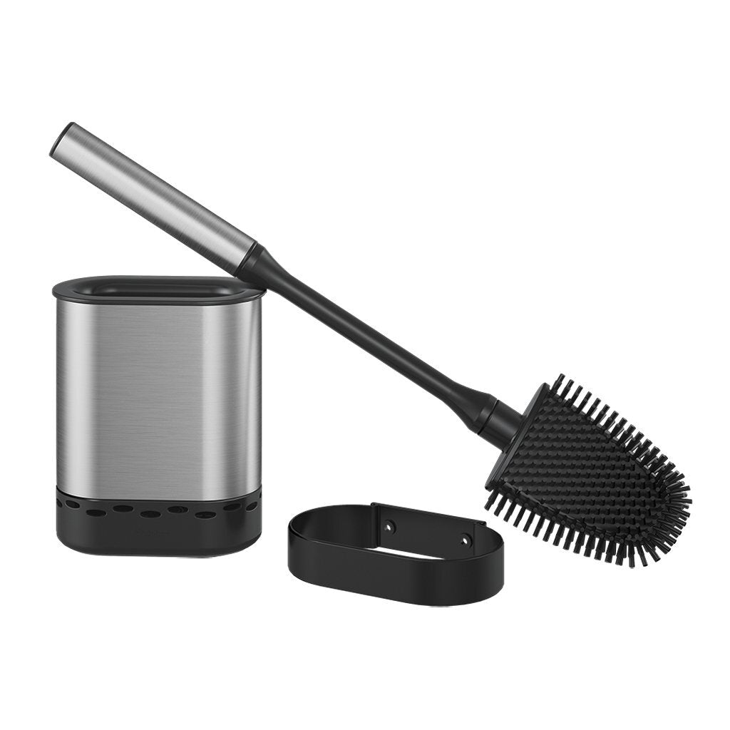 Metaltex cleany brosse de toilette + support 13x8x47 cm acier inoxydable noir