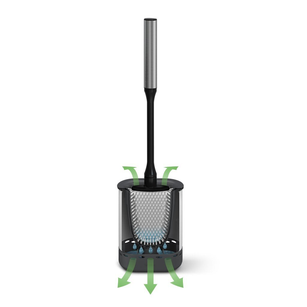 Metaltex cleany brosse de toilette + support 13x8x47 cm acier inoxydable noir