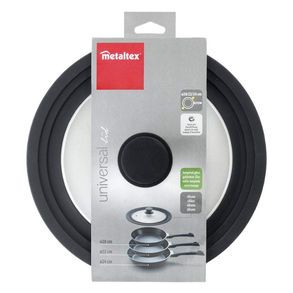 Metaltex couvercle de casserole 20-24 cm verre silicone noir