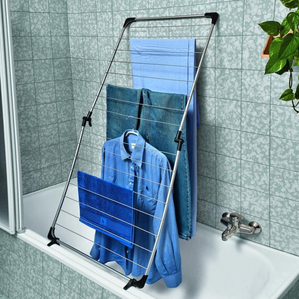 Metaltex cervino plus étendoir pour bord de baignoire 10 m câble de séchage argent noir