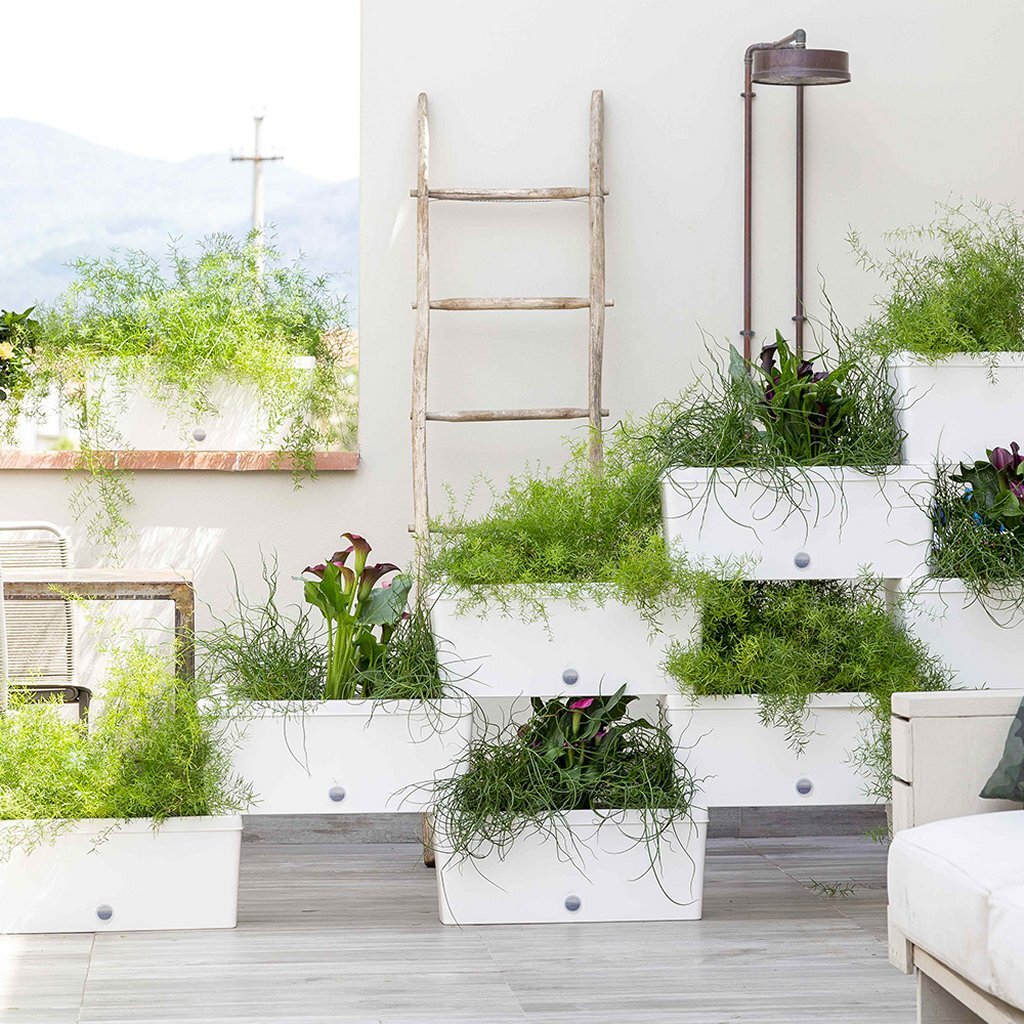Jardinières connectables brique Bama 75l 59x23x27 cm 5 pièces blanc