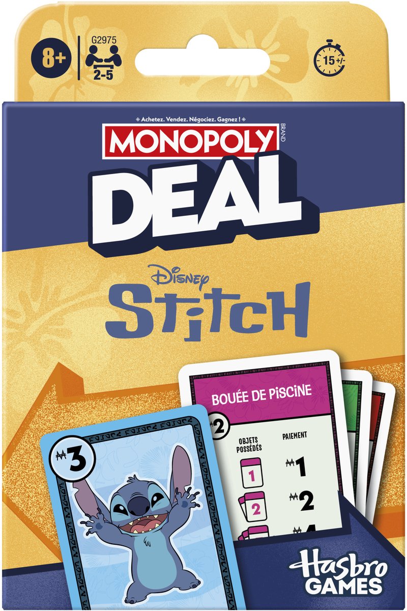 Accord Monopoly : édition Disney Stitch, jeu de cartes, langue française