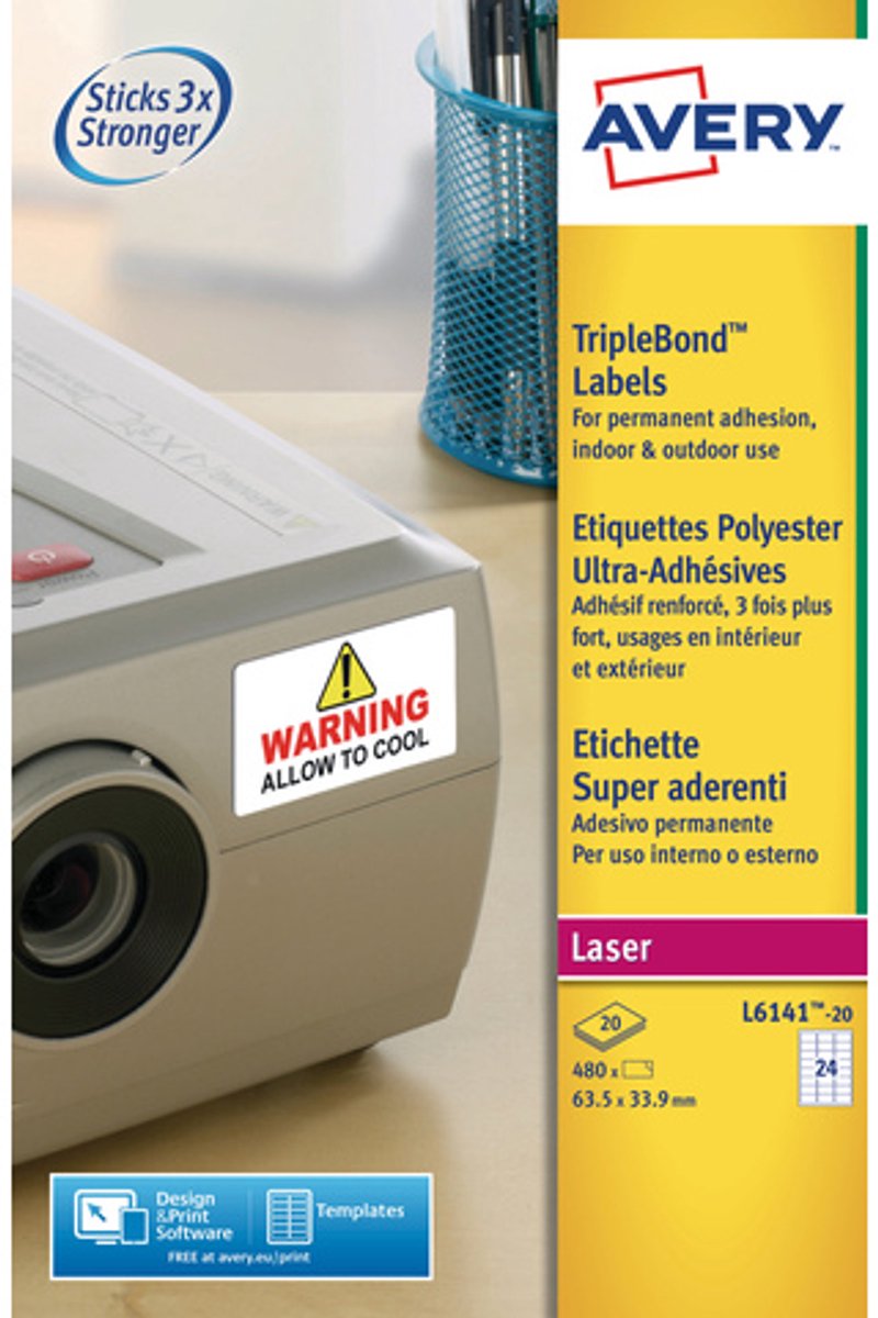 Etiquette laser avery 63 - 5x33 - 9mm blanche 20 feuilles 24 étiquettes par feuille
