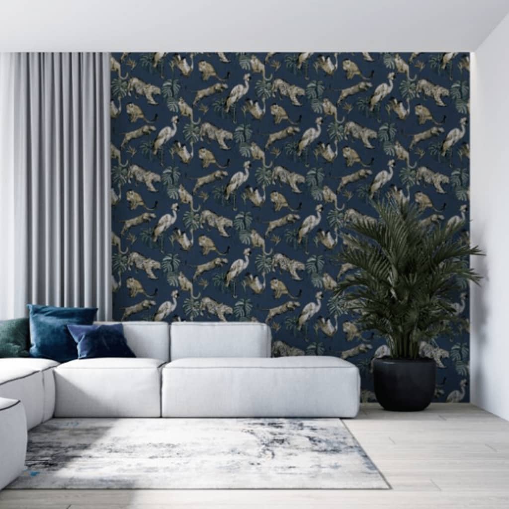 North Wall Wallpaper Zero Exotic Animaux bleu
