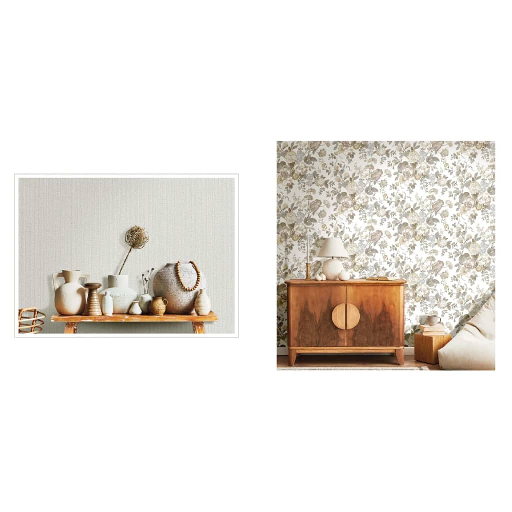 North Wall Wallpaper Blooming Garden 6 Big Flowers Beige et Bleu