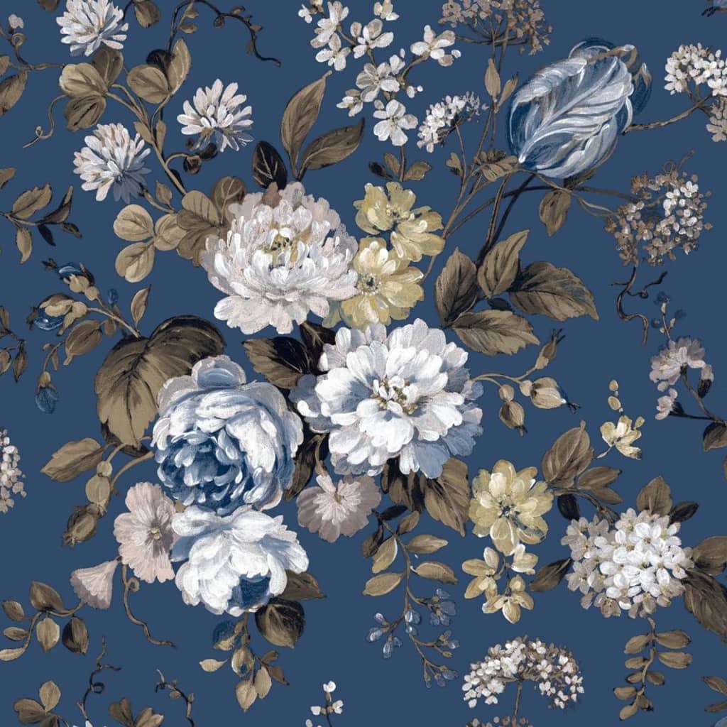 North Wall Notorwand Wallpaper Blowing Garden 6 Fleurs bleues et marron