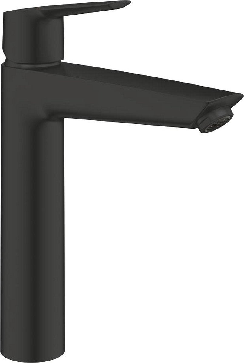 Mitigeur monocommande de lavabo Grohe quickfix start pour lavabos sur pied avec vidage push-open, taille XL, économie d'énergie et d'eau, noir mat. facile à installer avec l'outil rapide.
