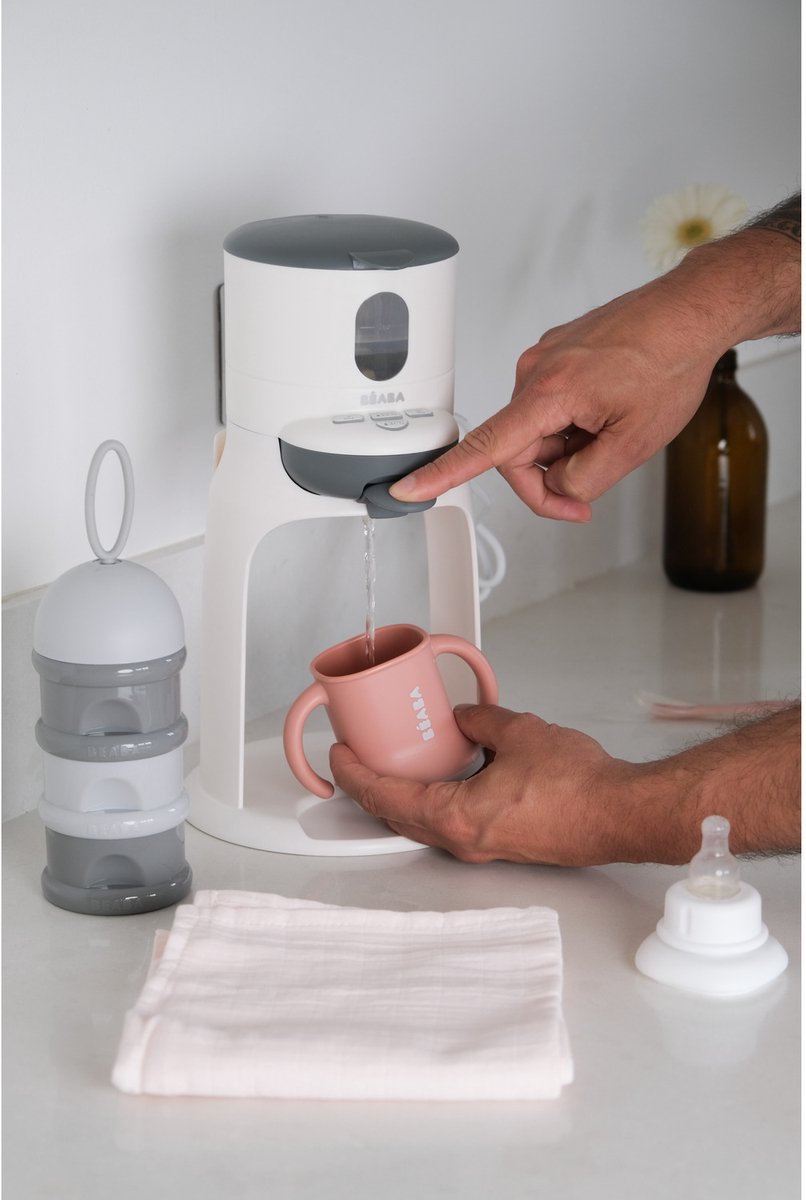 Béaba - boîtes doseuses lait en poudre - 3 compartiments empilables - gris - hermétiques et compactes - contenants de conservation nourriture pour bébé - tour - sans BPA
