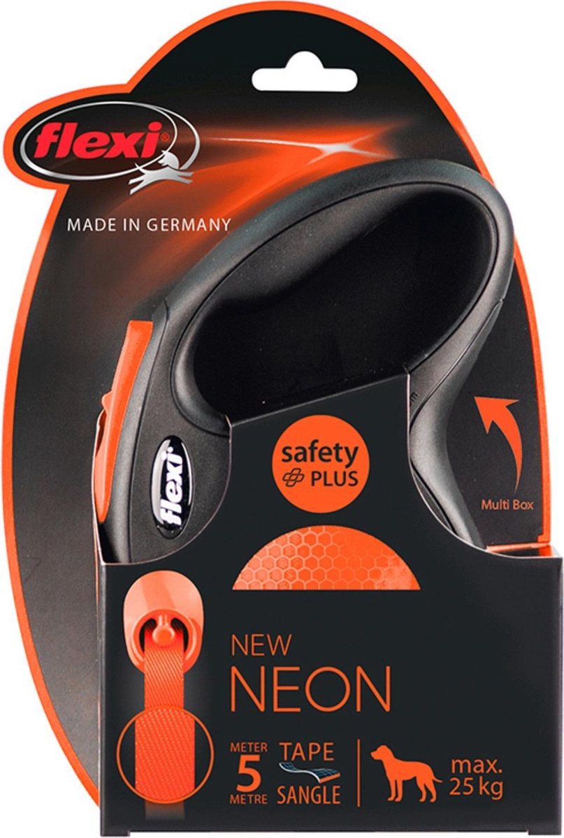 Ligne rétractable Flexi nouveau ruban néon classique noir orange