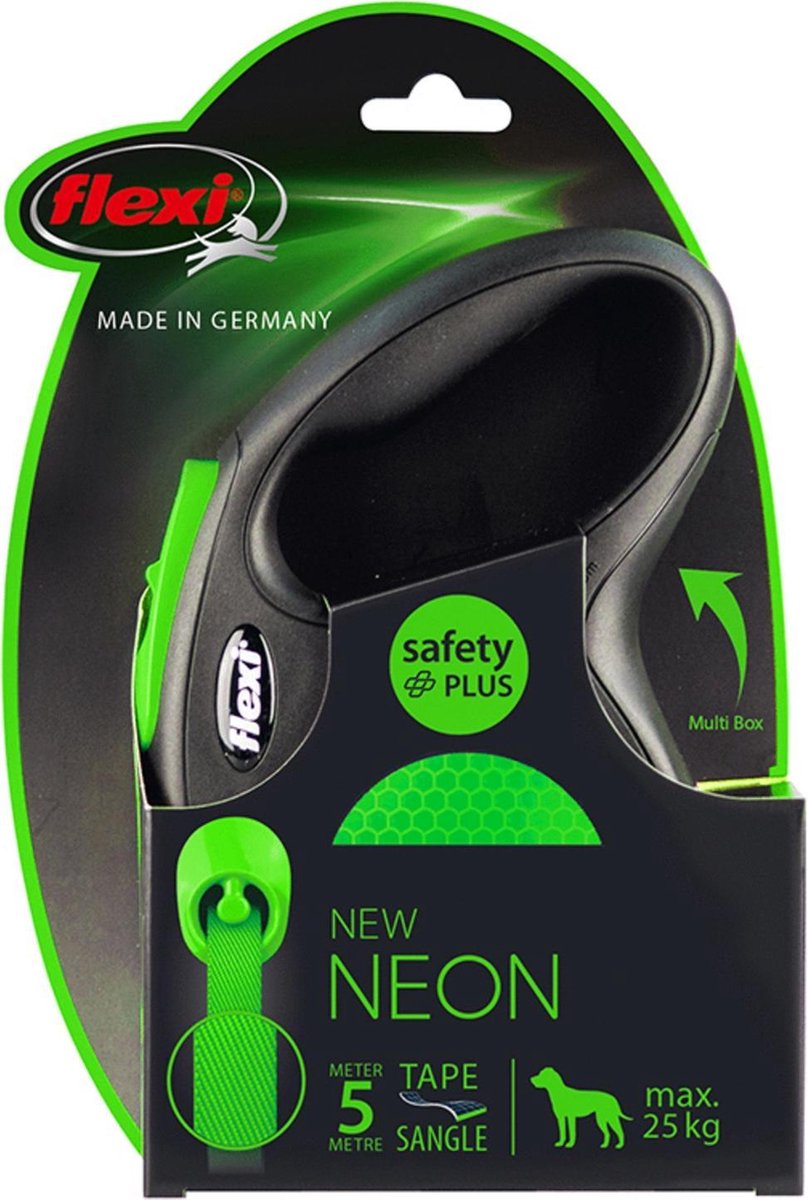 Flexi ligne rétractable nouveau ruban néon classique noir vert