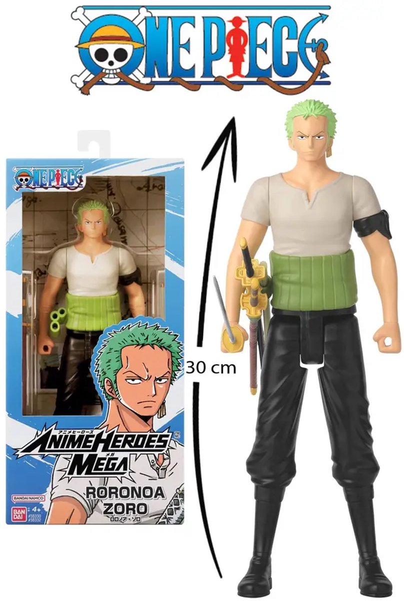 Bandai - anime heros - one piece - anime hero mega figurine zoro 30 cm - grande figurine articulée - figurine manga roronoa zoro - licence officielle one piece - jouets pour enfants 4+ - 38332