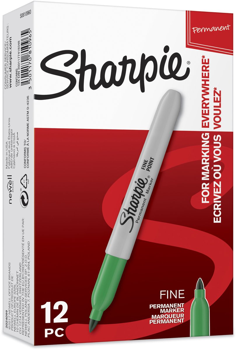 Sharpie marqueur fine boeuf spitze vert, 12 pièces
