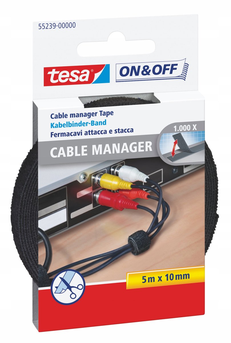 Tesa on off 55239-00-00 Attache-câble Velcro pour regrouper la partie auto-agrippante (L x l) 5000 mm x 10 mm noir 1 pièce (