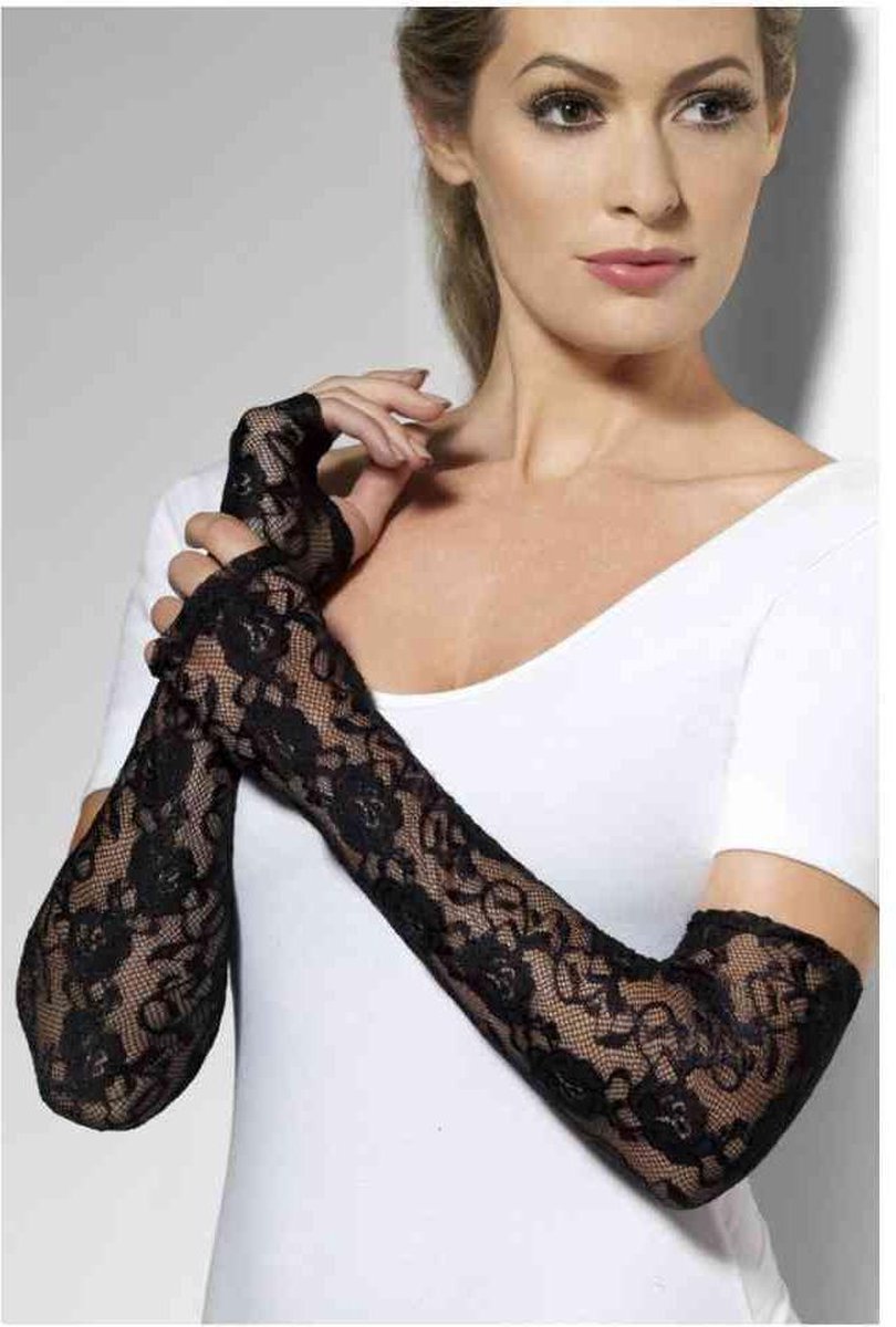 Gants sans doigts en dentelle Fever noirs