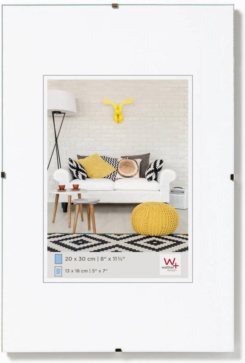 Porte-tableau photo sans cadre Walther (cadre à clip) - taille du cadre 20x30 cm - verre transparent