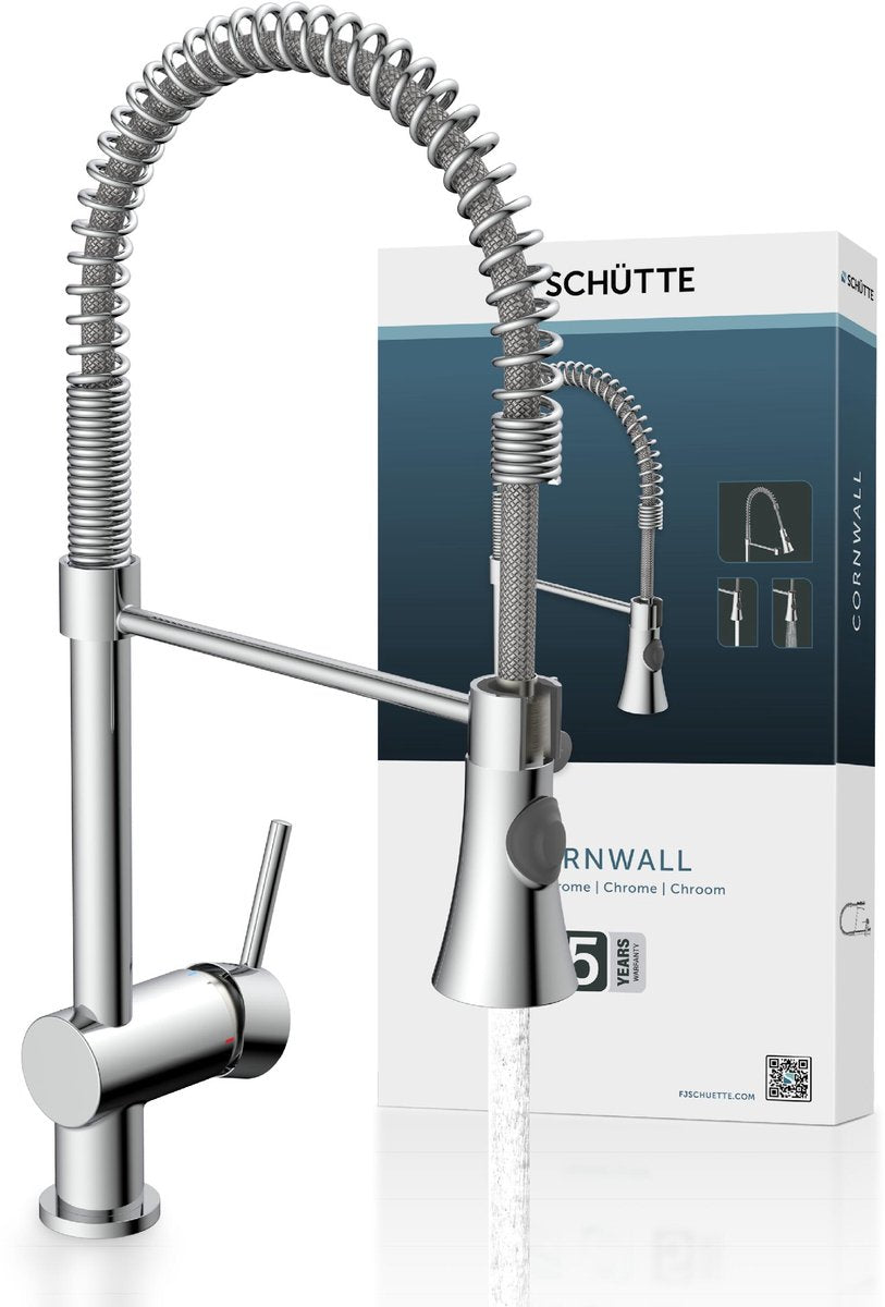 Robinet de cuisine design Schütte Cornwall - mitigeur - bec pivotant avec ressort en spirale - chrome