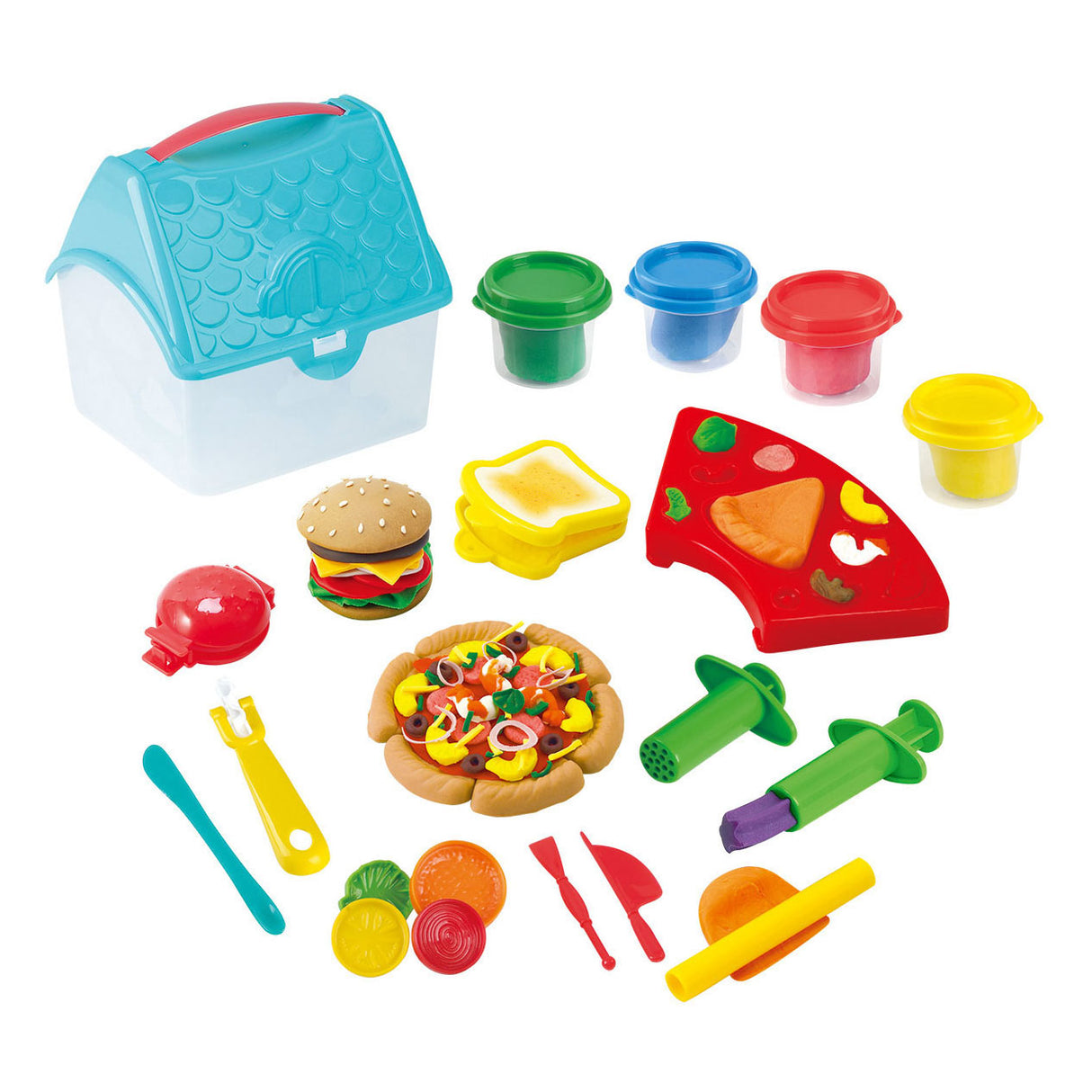 Playgo hamburger et sandwich en argile dans une boîte de rangement - 4 pots en argile