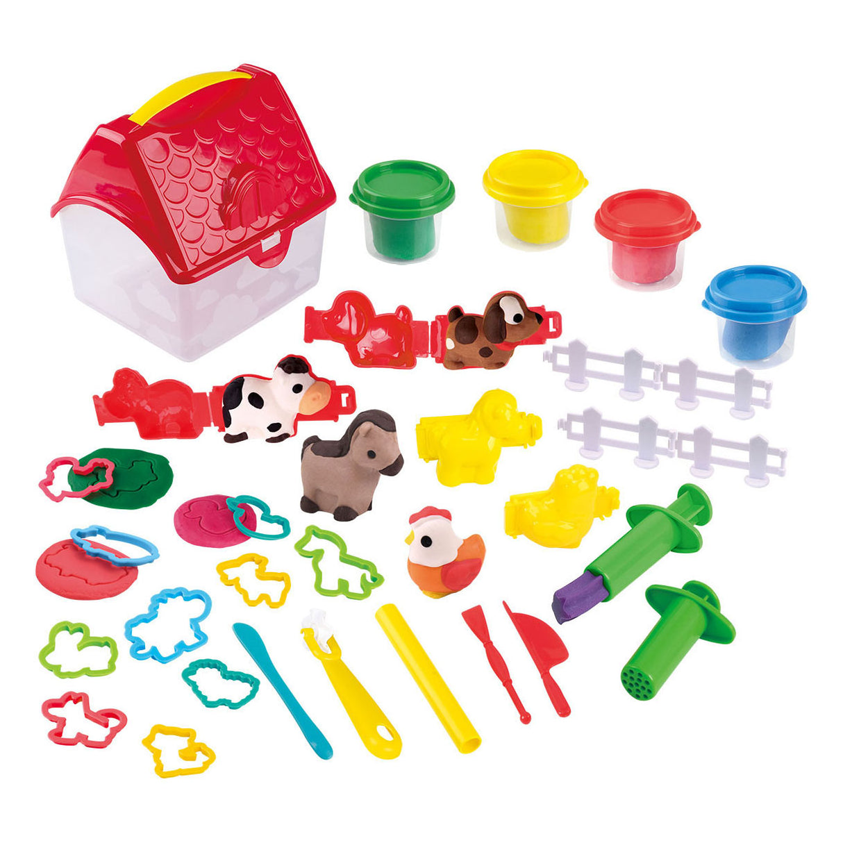 Jeu d'argile de ferme dans une boîte de rangement, 4 pots en argile