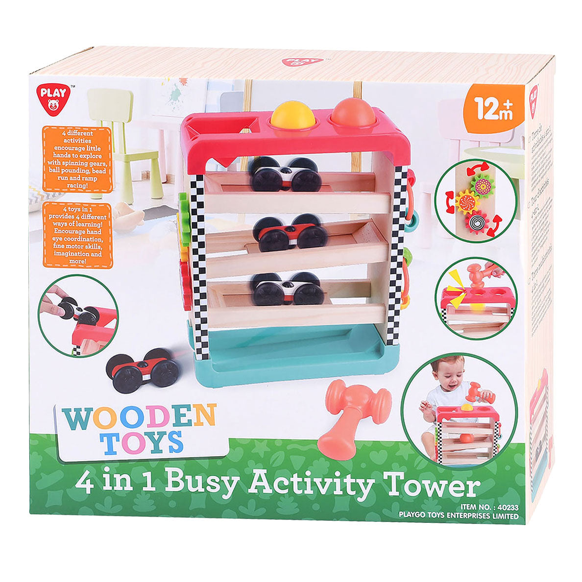 Tour de jeu d'activités en bois Playgo 4en1