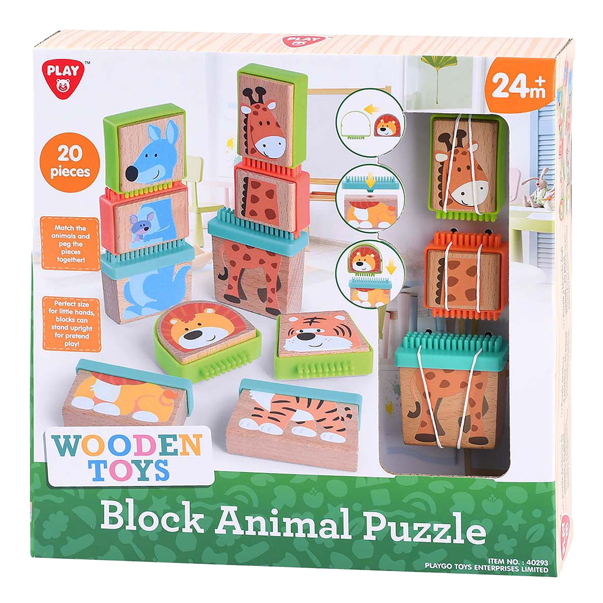 Playgo Play puzzle en blocs de bois animaux, 20 pièces.