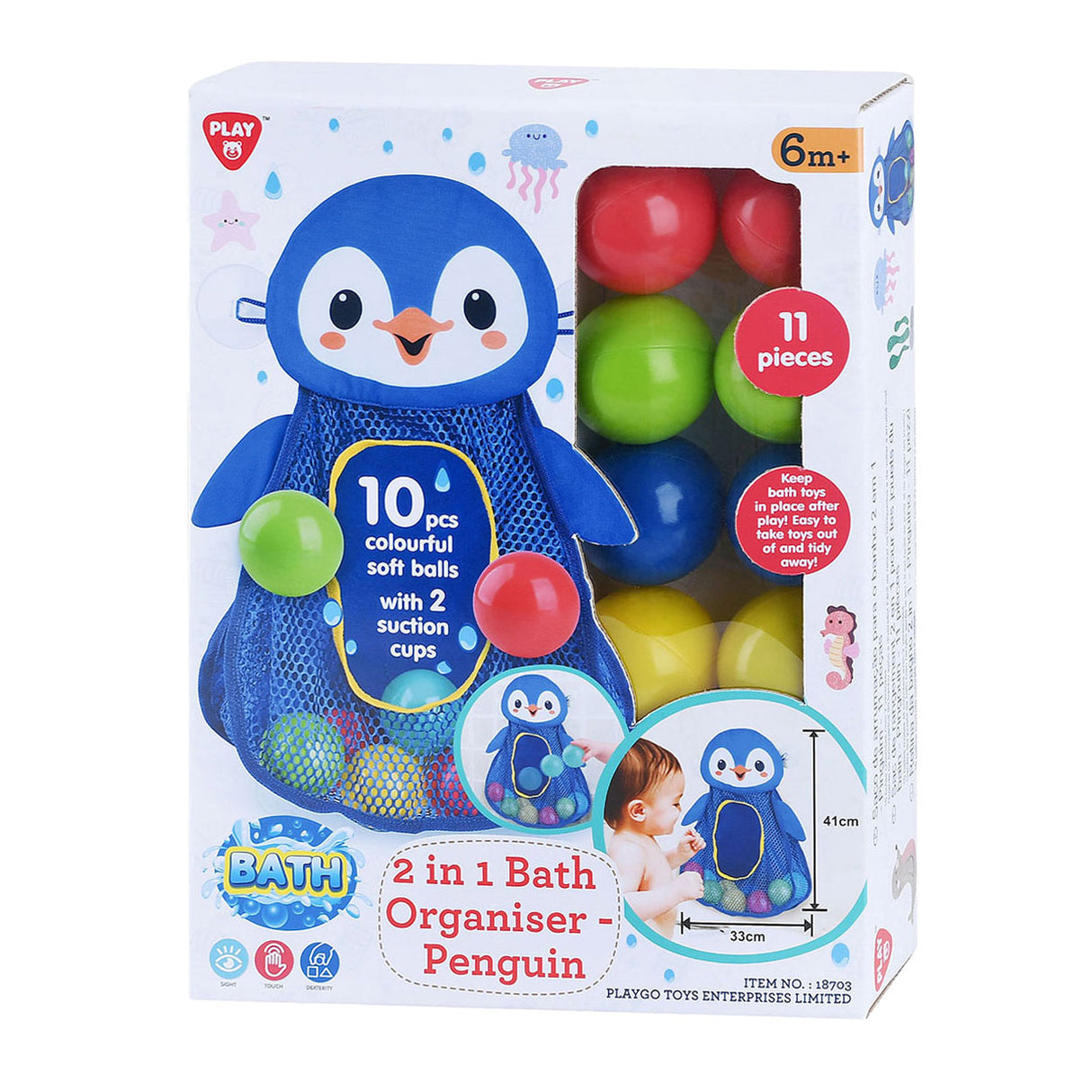 Pingouin de rangement pour jouets de bain Playgo avec balles - 11 pièces.