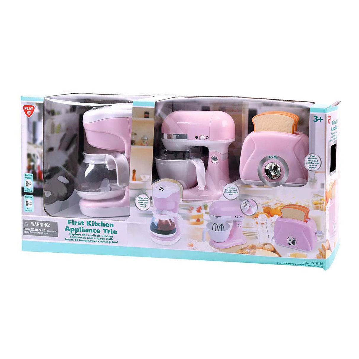Mélangeur de cuisine Playgo - cafetière et grille-pain rose - 7 pièces.