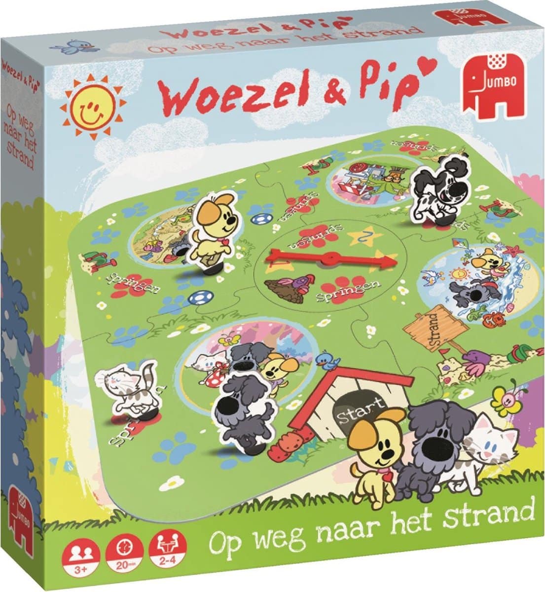 Woezel et Pip en route pour le jeu de découverte de la plage