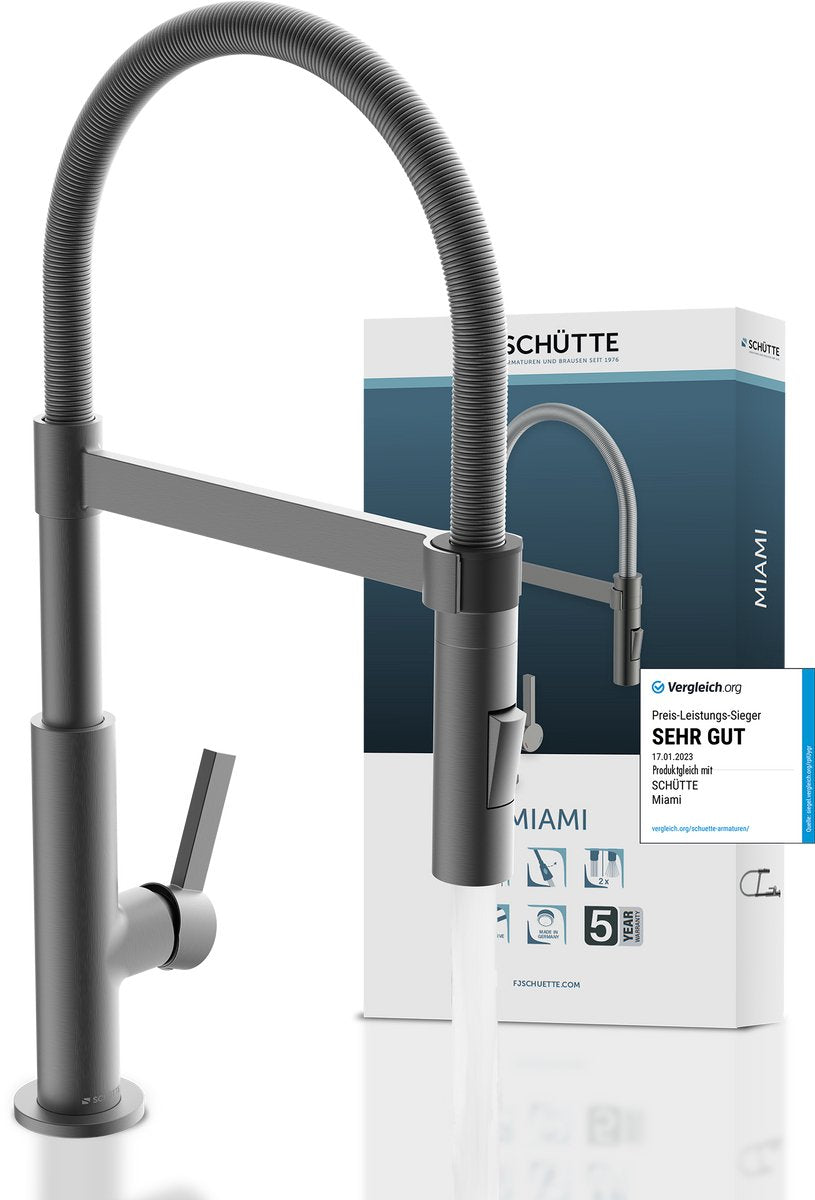Robinet de cuisine Schütte miami design - mitigeur - avec ressort en spirale - graphite mat