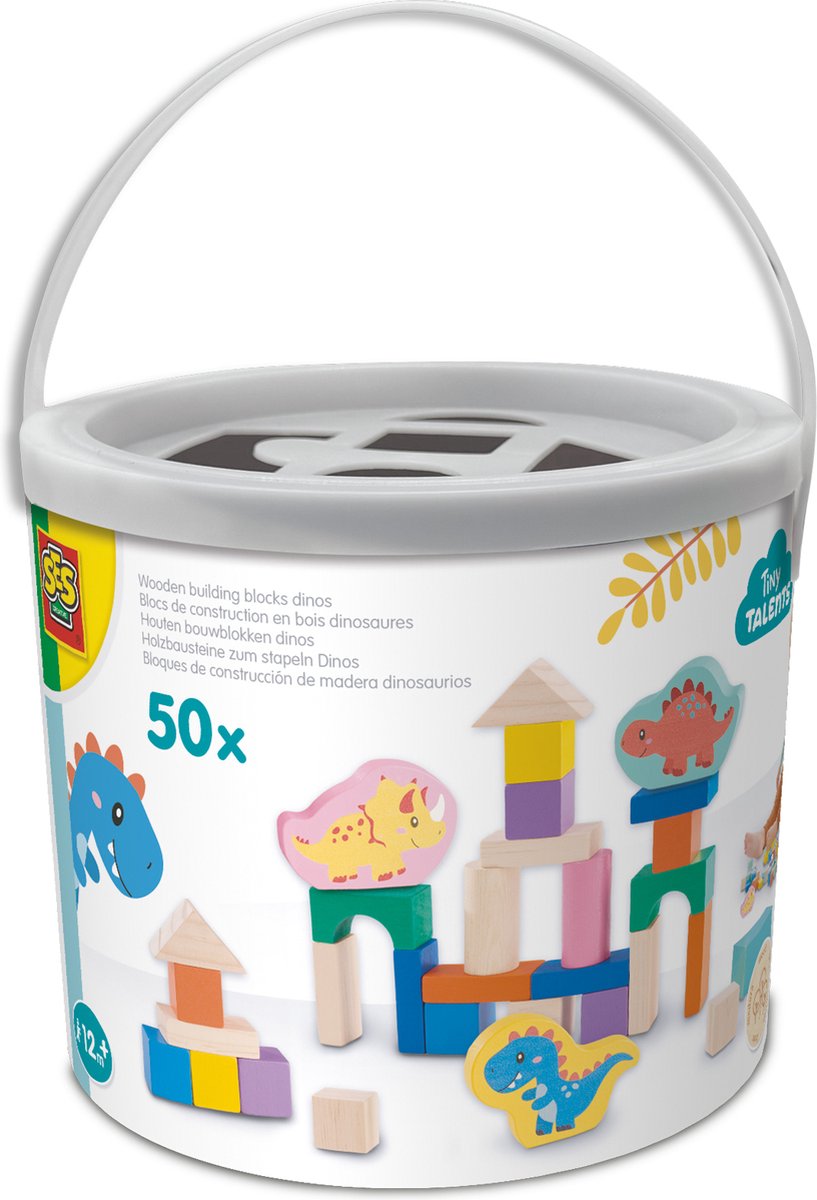 Six blocs de construction en bois dinosaures, 50 pcs.