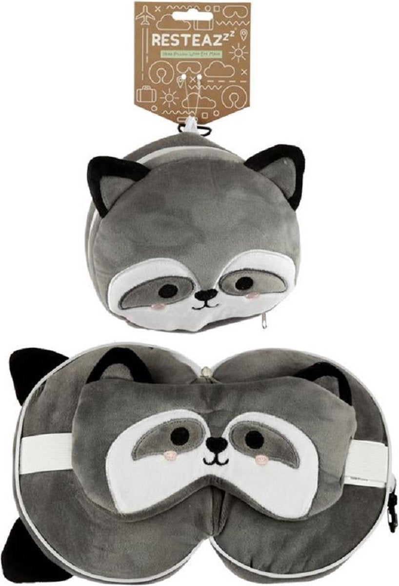 Relaxeazzz masque de sommeil oreiller de voyage rond en peluche raton laveur